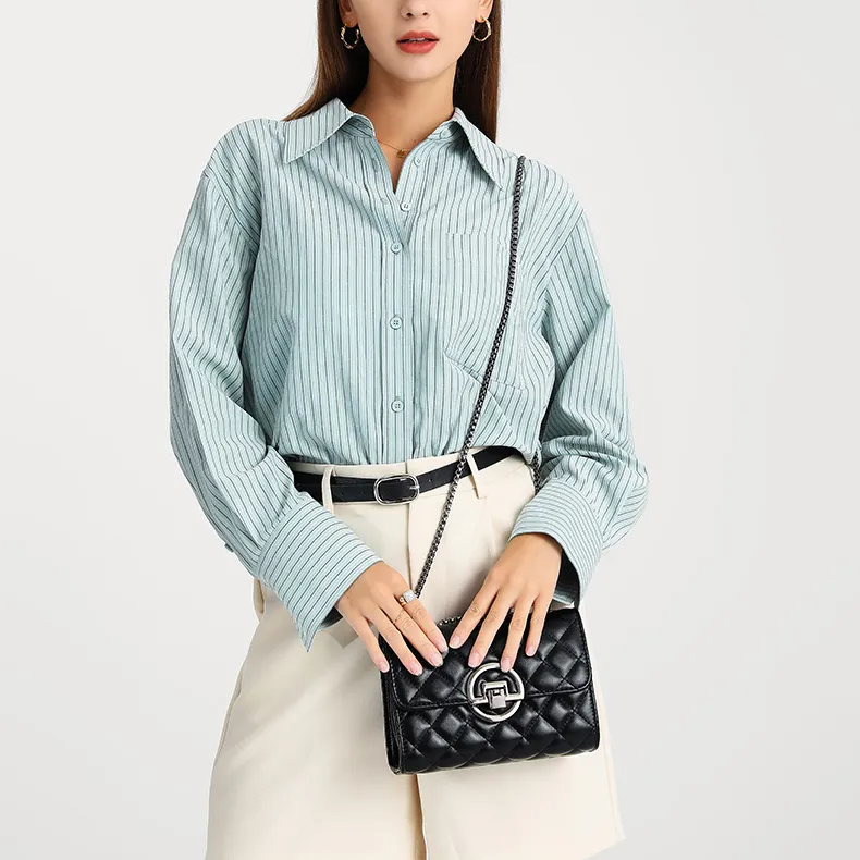 Carksky Leather Small Square Bag Shoulder Bag Crossbody Bag Women's Black/White-4