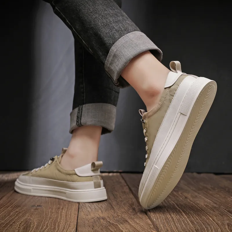 OCEANIA ROO Slip on Height Increasing, Lightweight, Breathable, Slip Resistant Low Top Skateboard Shoes Men's Khaki-7
