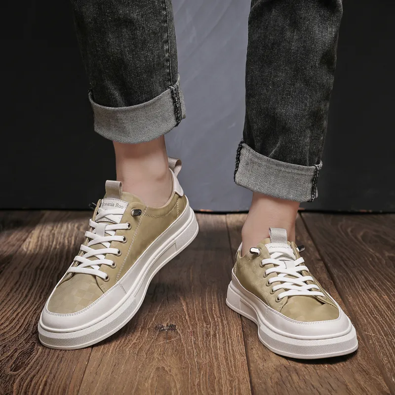 OCEANIA ROO Slip on Height Increasing, Lightweight, Breathable, Slip Resistant Low Top Skateboard Shoes Men's Khaki-4