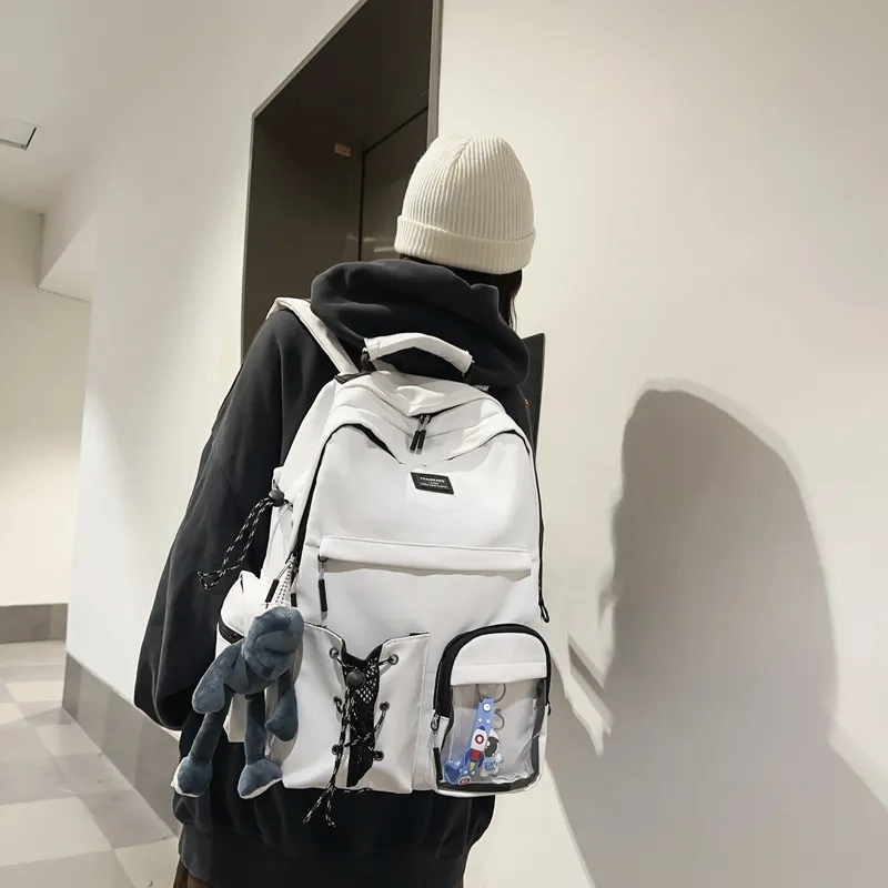 Baona Nylon Backpack Medium Size Unisex 1015 White/1015 Black/1016 White/1016 Black-1