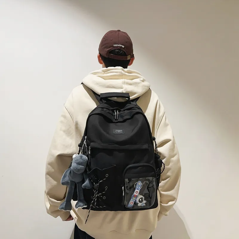 Baona Nylon Backpack Medium Size Unisex 1015 White/1015 Black/1016 White/1016 Black-4