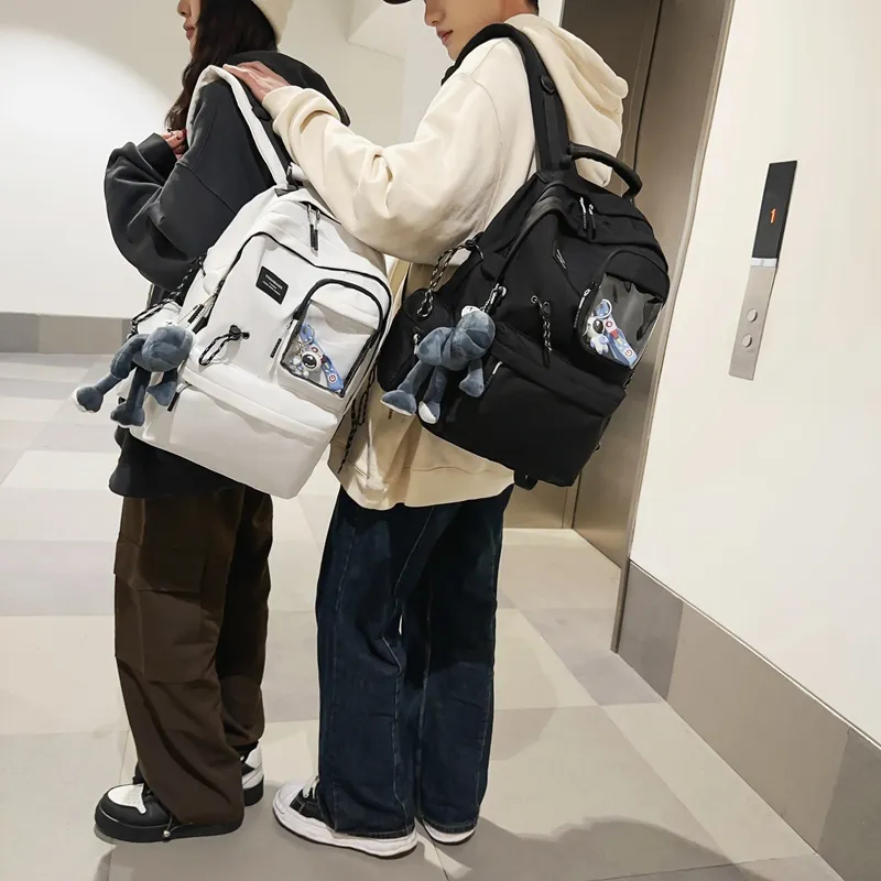 Baona Nylon Backpack Medium Size Unisex 1015 White/1015 Black/1016 White/1016 Black-11