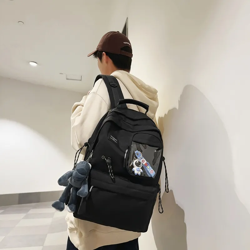 Baona Nylon Backpack Medium Size Unisex 1015 White/1015 Black/1016 White/1016 Black-14