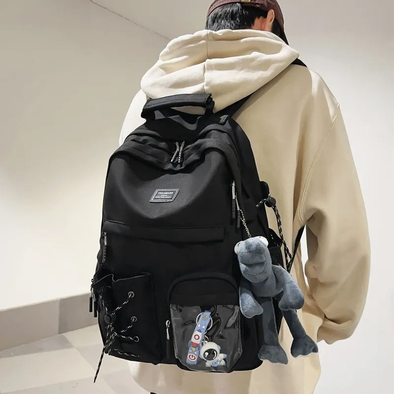 Baona Nylon Backpack Medium Size Unisex 1015 White/1015 Black/1016 White/1016 Black-5