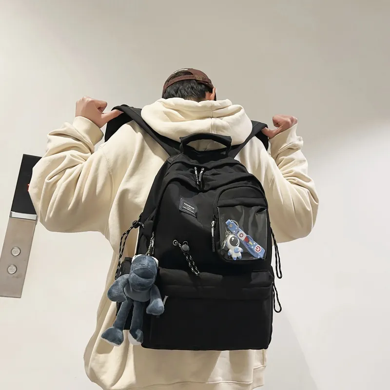 Baona Nylon Backpack Medium Size Unisex 1015 White/1015 Black/1016 White/1016 Black-17