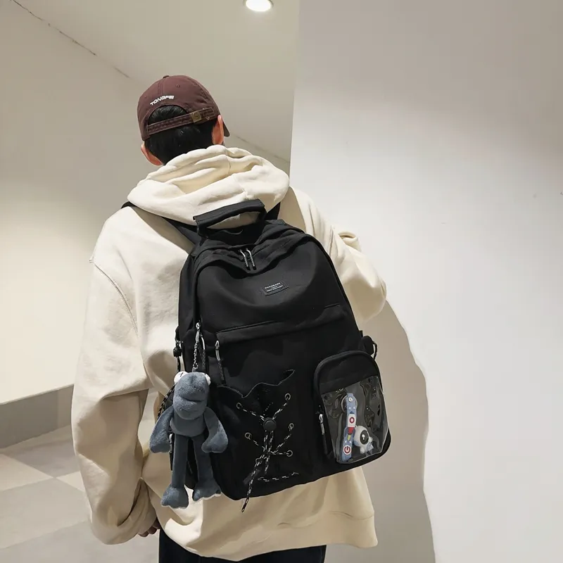 Baona Nylon Backpack Medium Size Unisex 1015 White/1015 Black/1016 White/1016 Black-6