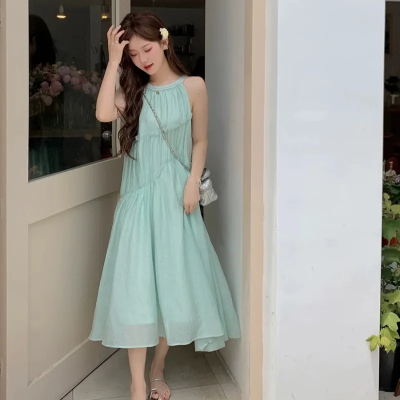 TASTILY Slip Dress Women's Blue Green-4