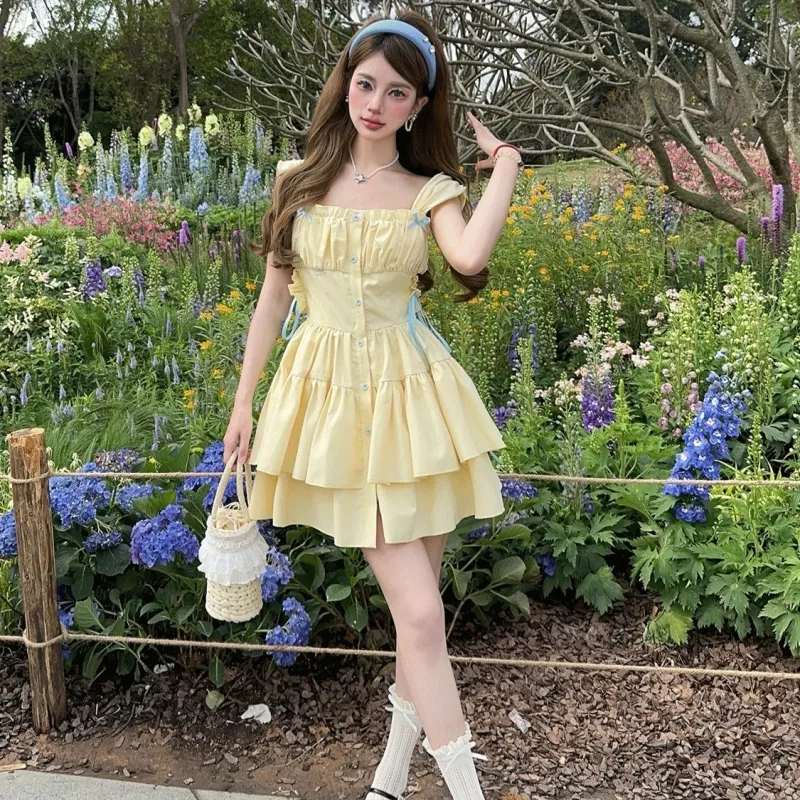 TASTILY Slip Dresses Women's Yellow-5