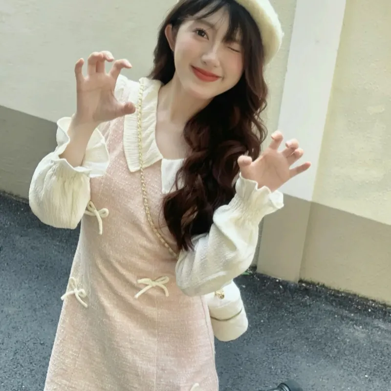 TASTILY Long Sleeved Dresses Women's Pink-6