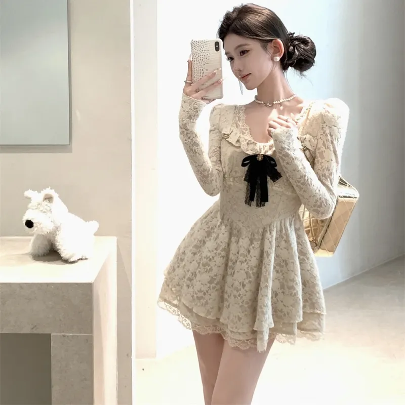 TASTILY Long Sleeved Dresses Women's White-2