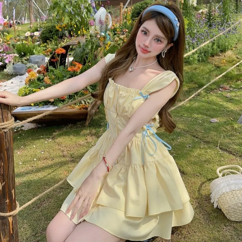 TASTILY Slip Dresses Women's Yellow-6
