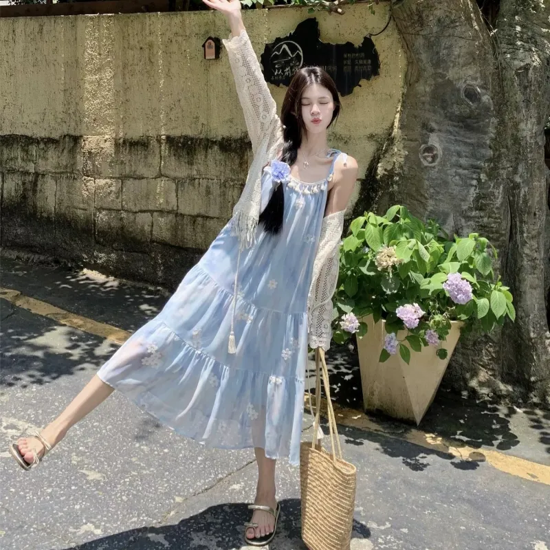 TASTILY Slip Dresses Women's Blue-5