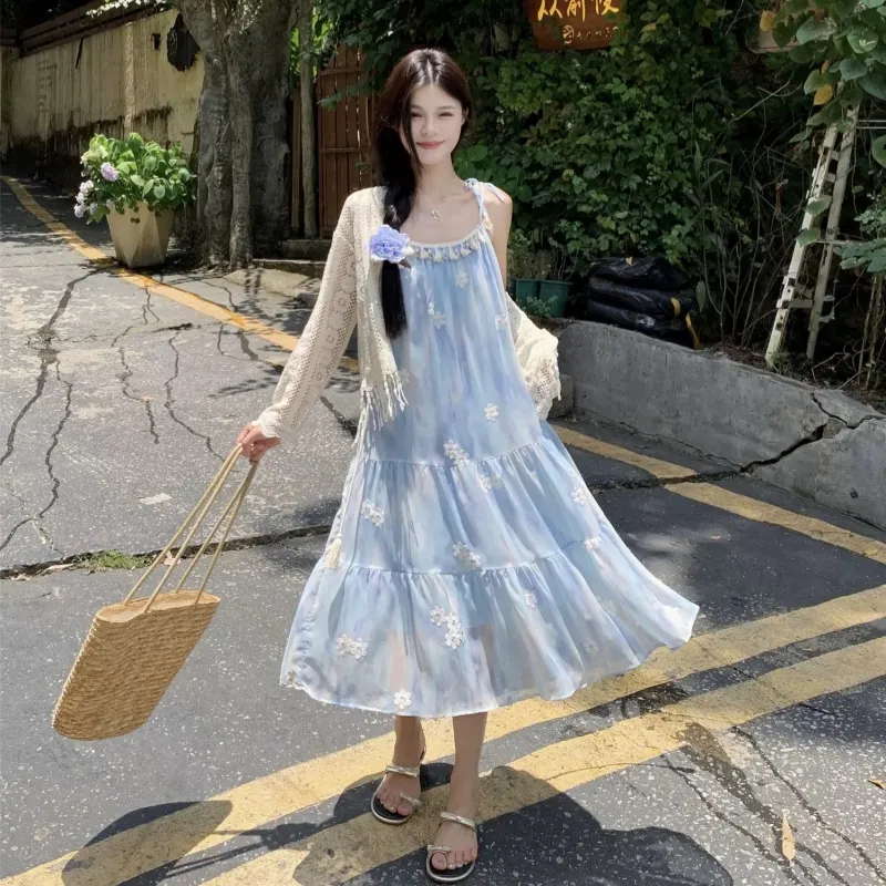 TASTILY Slip Dresses Women's Blue-7