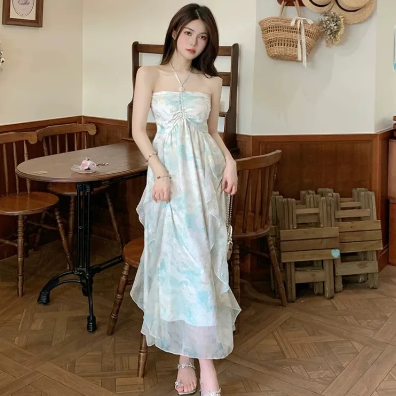 TASTILY Slip Dresses Women's White Blue-3