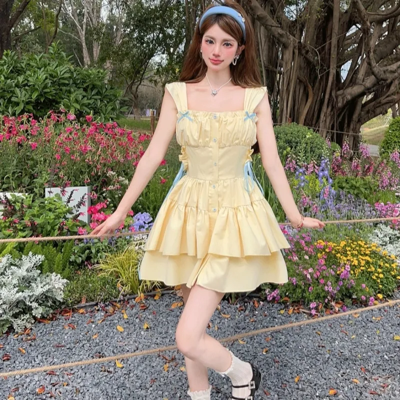 TASTILY Slip Dresses Women's Yellow-4