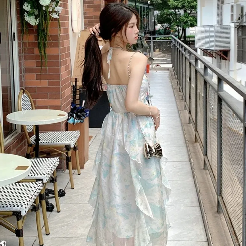 TASTILY Slip Dresses Women's White Blue-6