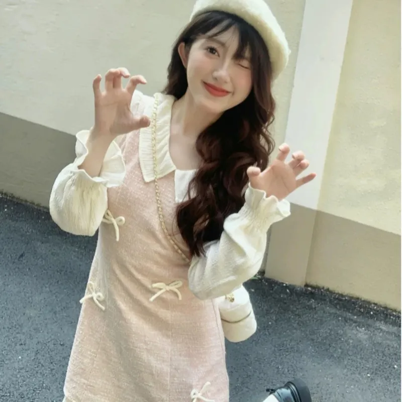 TASTILY Long Sleeved Dresses Women's Pink-3