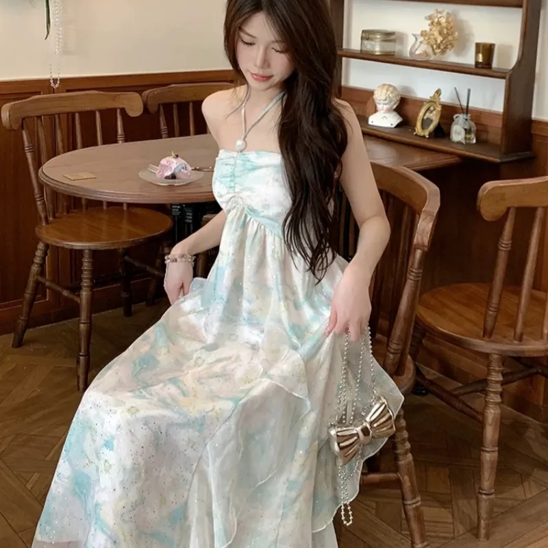 TASTILY Slip Dresses Women's White Blue-9