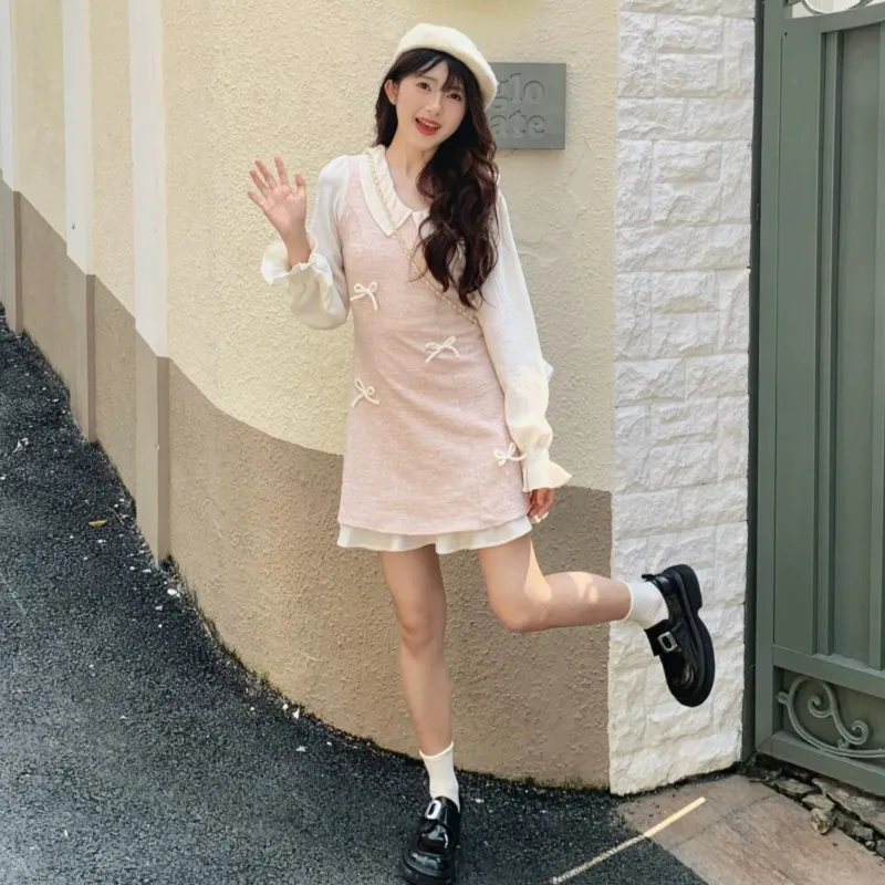 TASTILY Long Sleeved Dresses Women's Pink-8