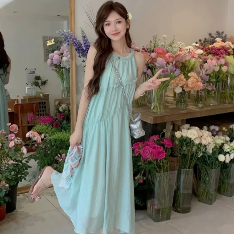 TASTILY Slip Dress Women's Blue Green-3
