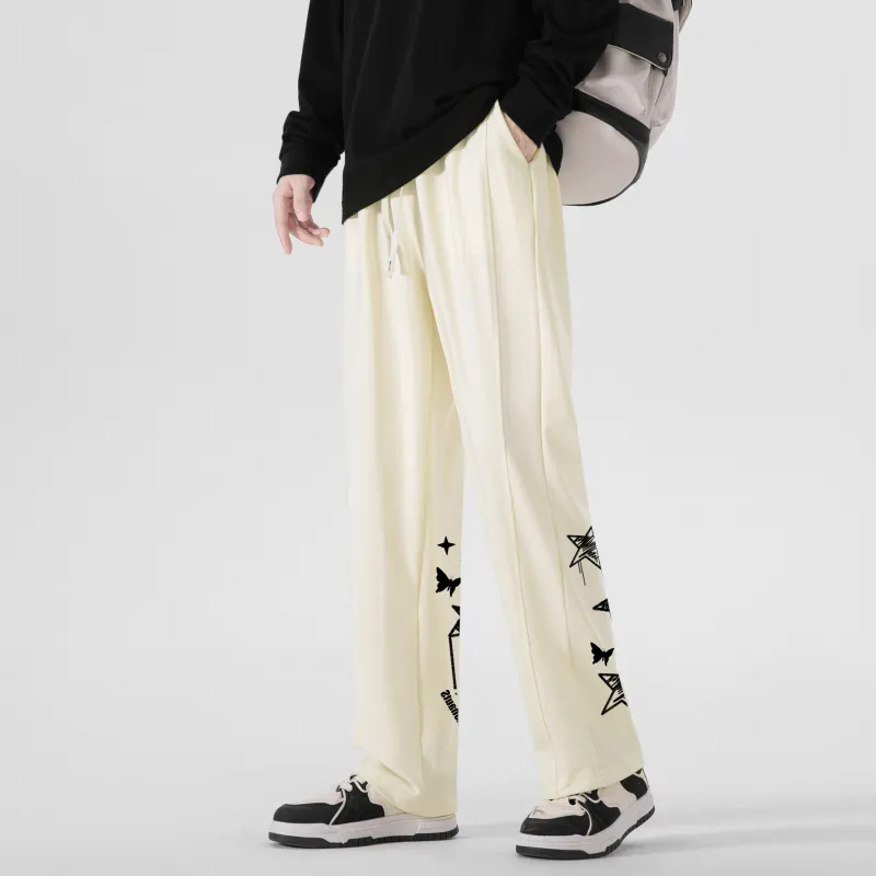 Small Columns Under The Sea Casual Pants Unisex Apricot-9