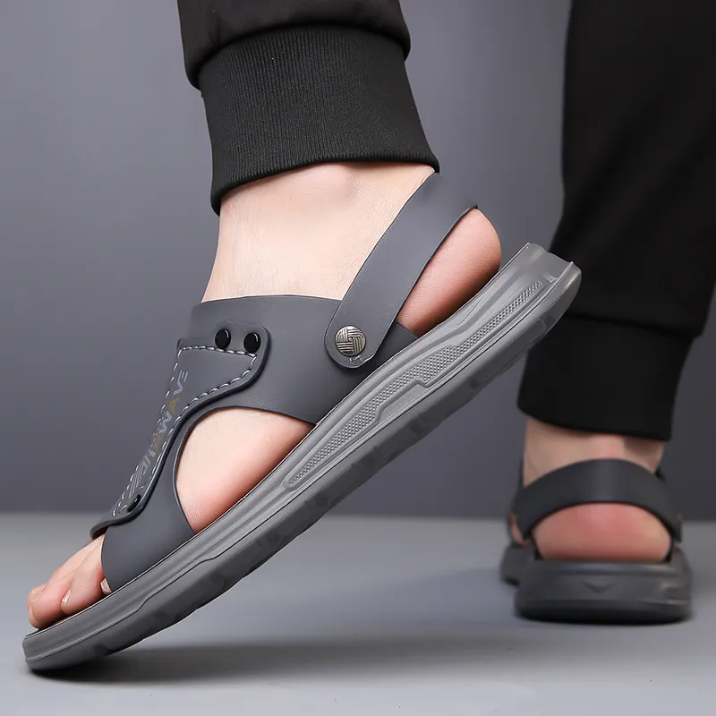 PAMATE Beach Sandals Men Gray, Black-8