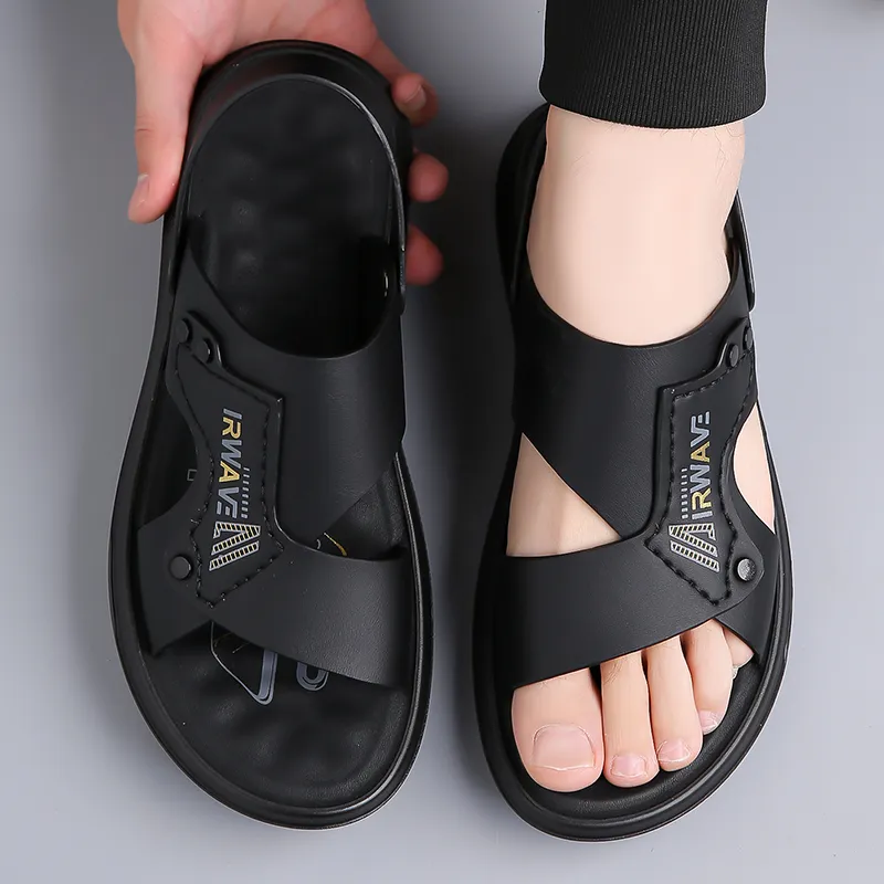 PAMATE Beach Sandals Men Gray, Black-16