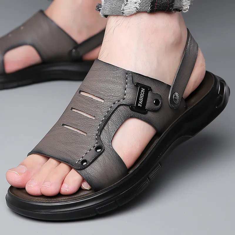 PAMATE Beach Sandals Men Gray/Yellow/Brown-4