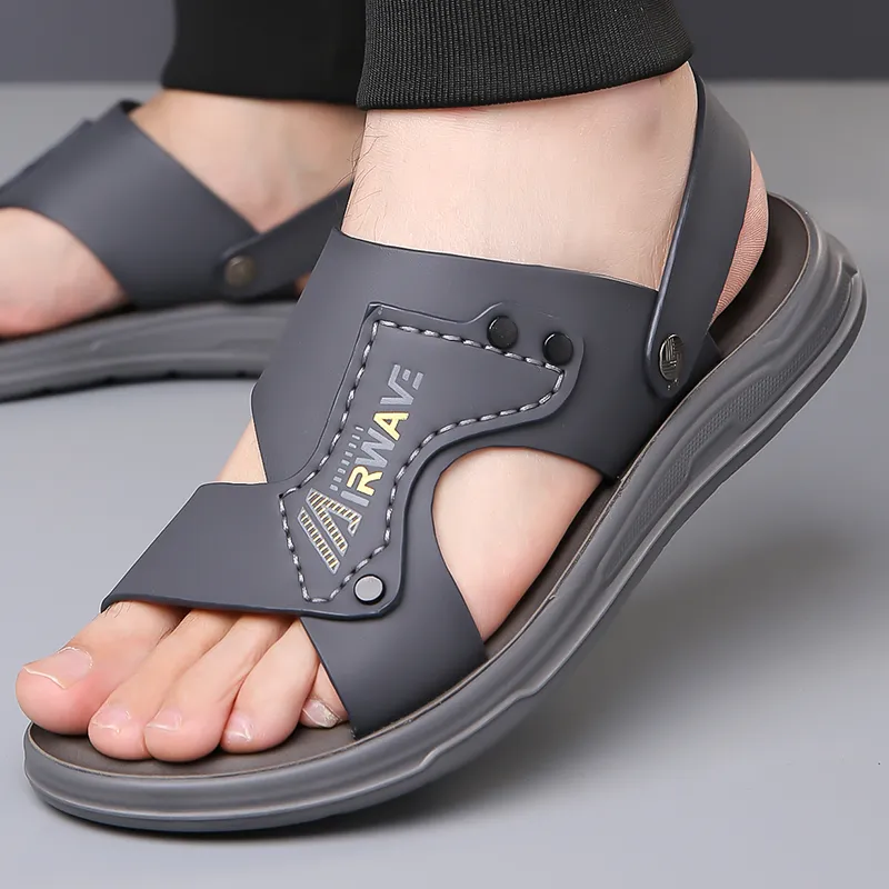 PAMATE Beach Sandals Men Gray, Black-4