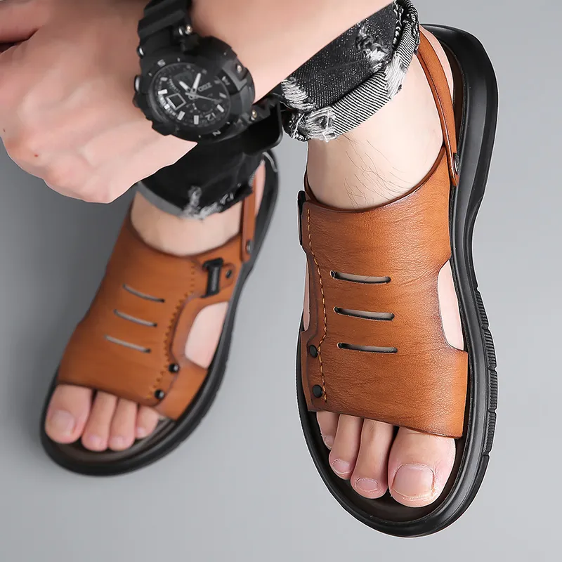 PAMATE Beach Sandals Men Gray/Yellow/Brown-16