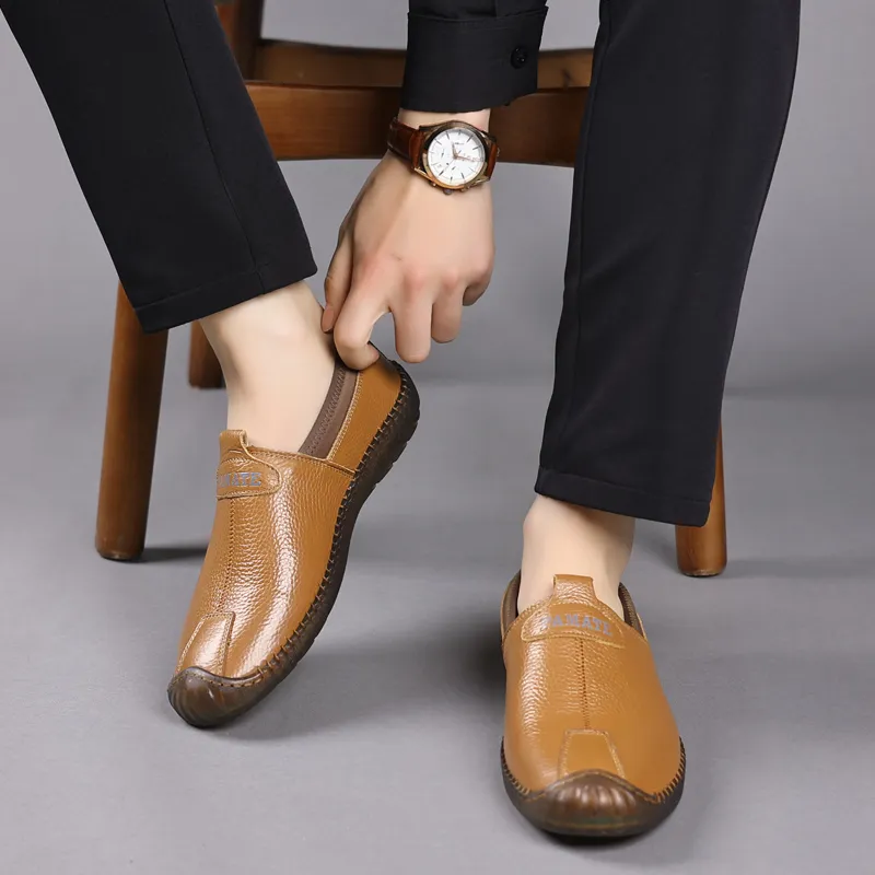 PAMATE Gommino Loafers Men Ecru/Black/Brown-14