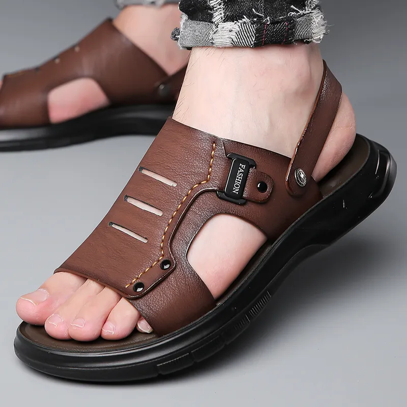 PAMATE Beach Sandals Men Gray/Yellow/Brown-21