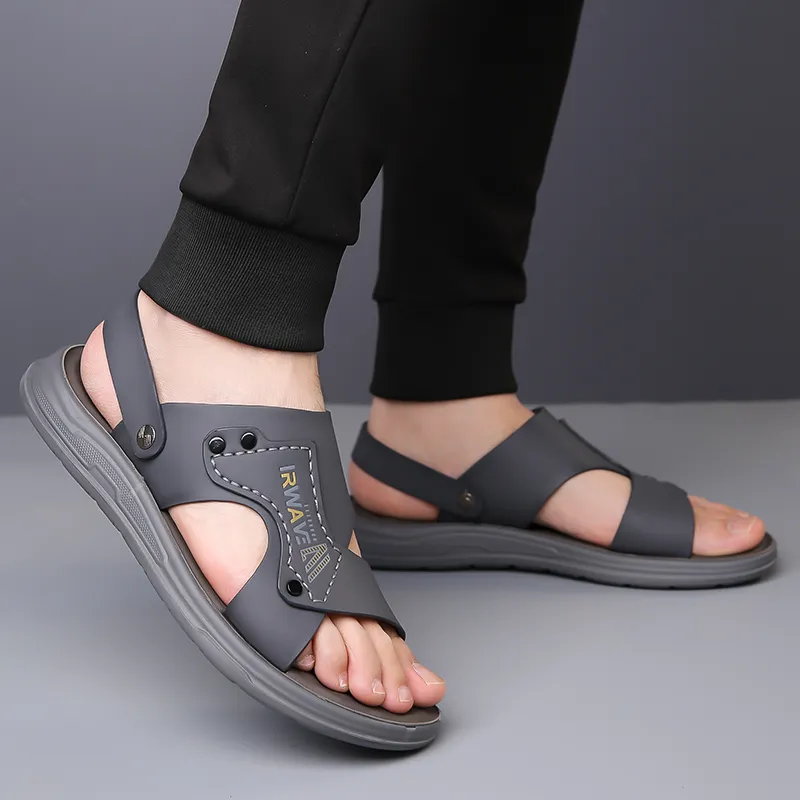 PAMATE Beach Sandals Men Gray, Black-7