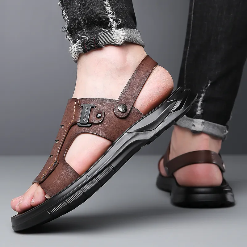 PAMATE Beach Sandals Men Gray/Yellow/Brown-22