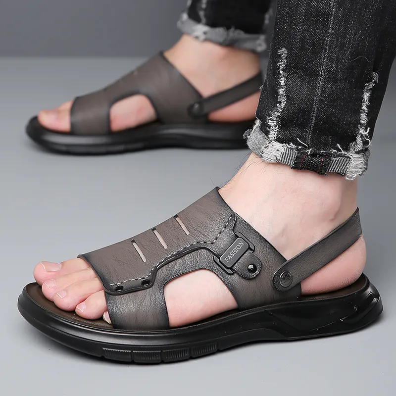 PAMATE Beach Sandals Men Gray/Yellow/Brown-3
