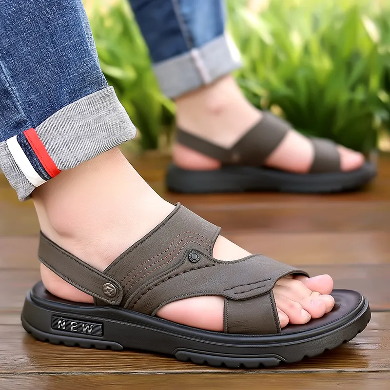 PAMATE Beach Sandals Men Black, Brown-4