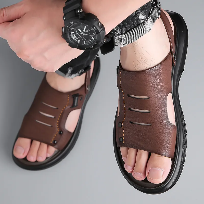 PAMATE Beach Sandals Men Gray/Yellow/Brown-24