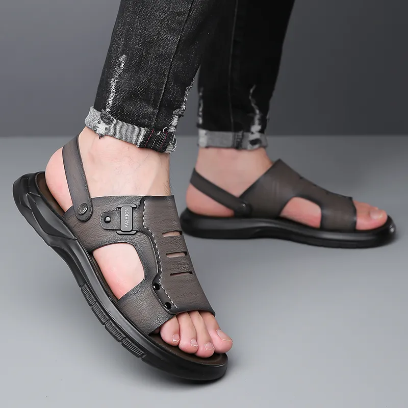 PAMATE Beach Sandals Men Gray/Yellow/Brown-7