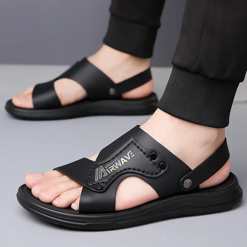 PAMATE Beach Sandals Men Gray, Black-15