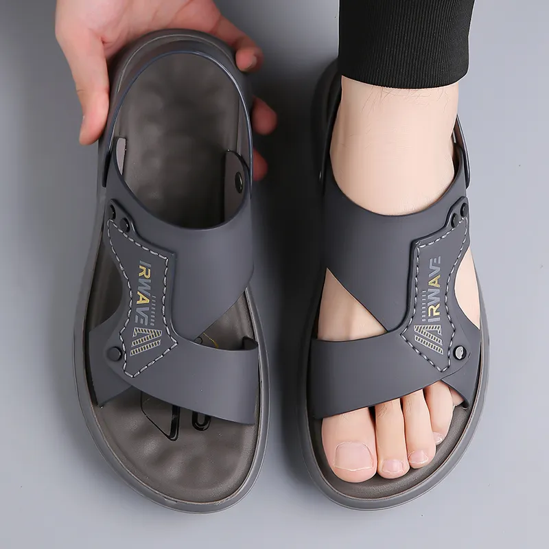 PAMATE Beach Sandals Men Gray, Black-6