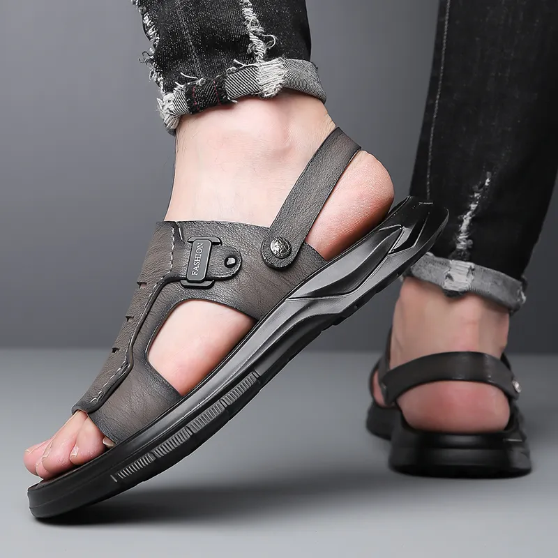 PAMATE Beach Sandals Men Gray/Yellow/Brown-5