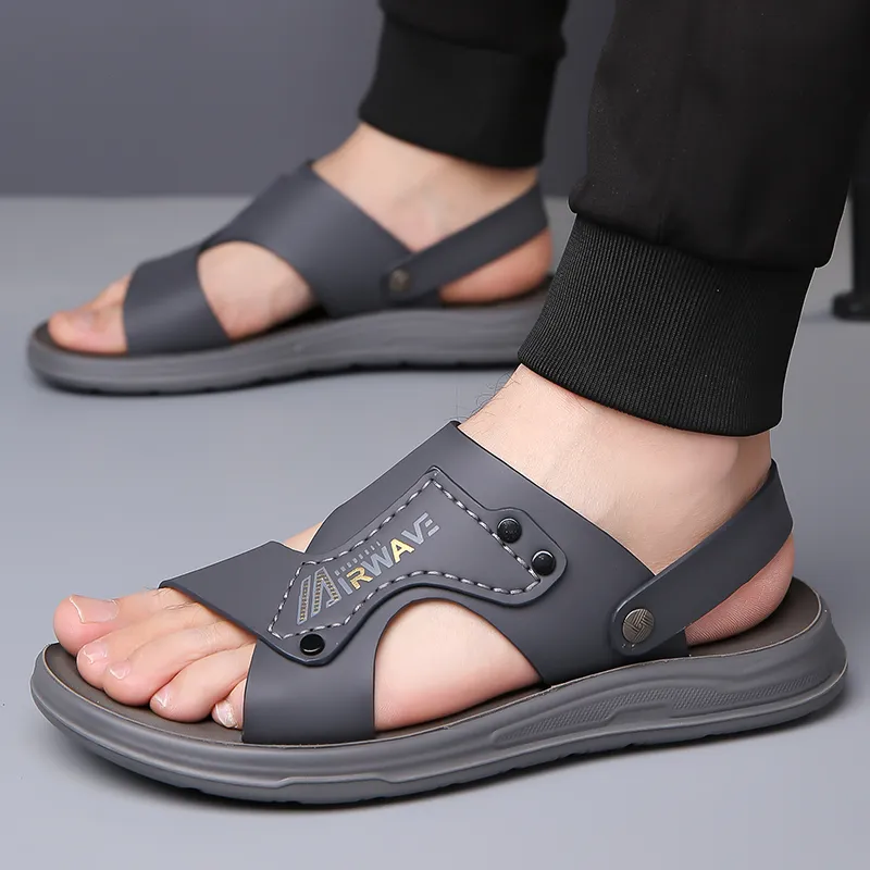 PAMATE Beach Sandals Men Gray, Black-5