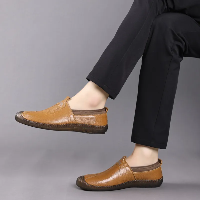PAMATE Gommino Loafers Men Ecru/Black/Brown-16