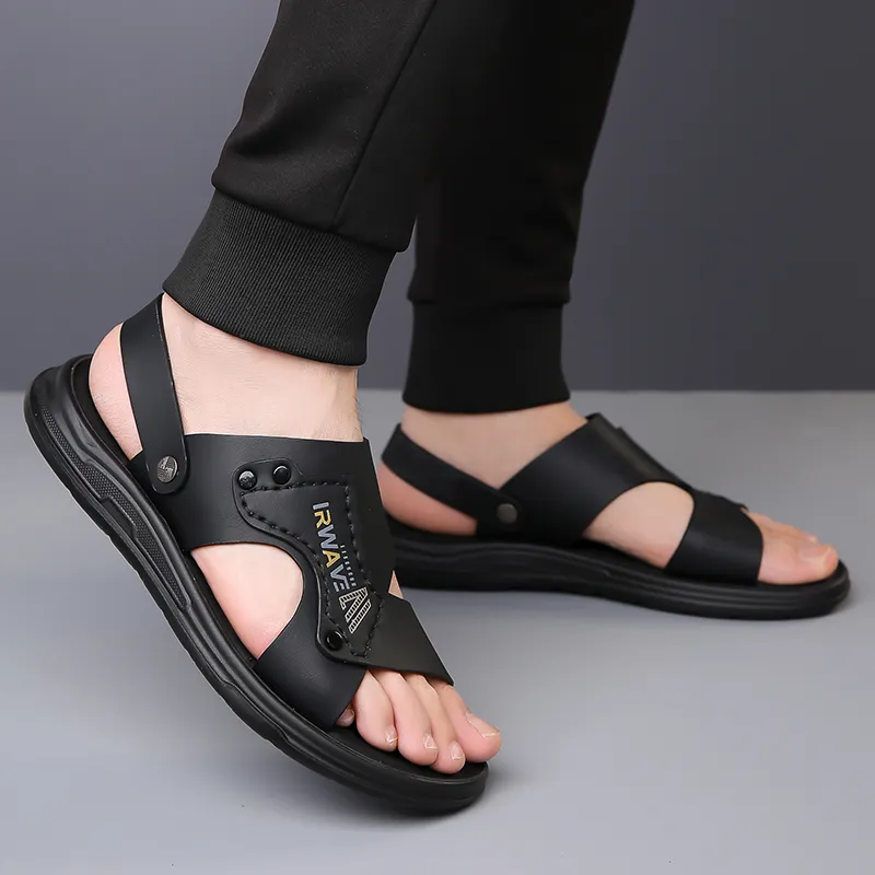 PAMATE Beach Sandals Men Gray, Black-17
