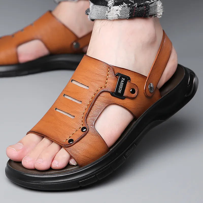 PAMATE Beach Sandals Men Gray/Yellow/Brown-13