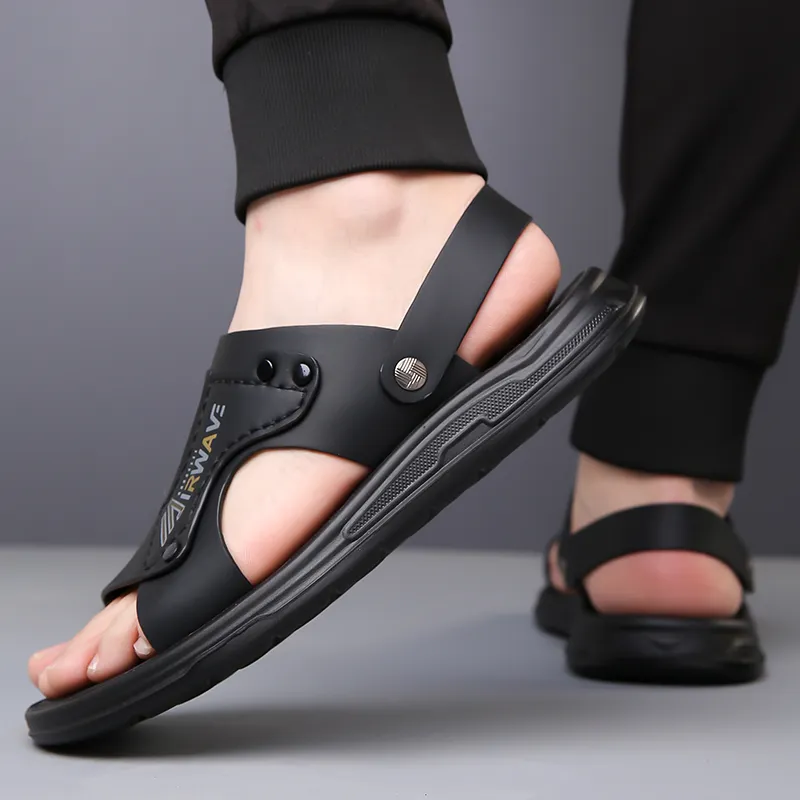 PAMATE Beach Sandals Men Gray, Black-18