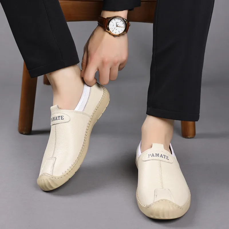 PAMATE Gommino Loafers Men Ecru/Black/Brown-3