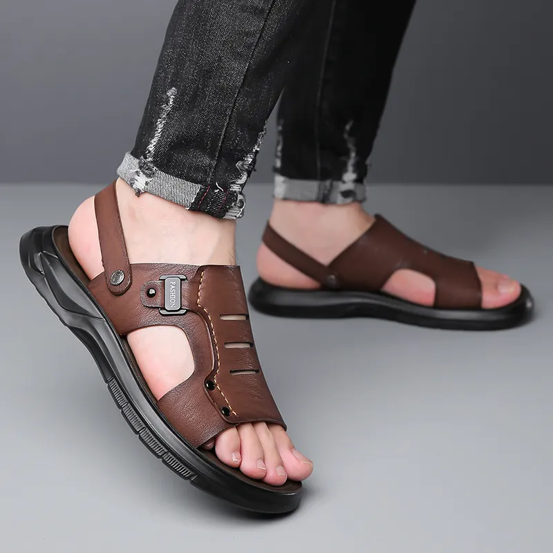 PAMATE Beach Sandals Men Gray/Yellow/Brown-23