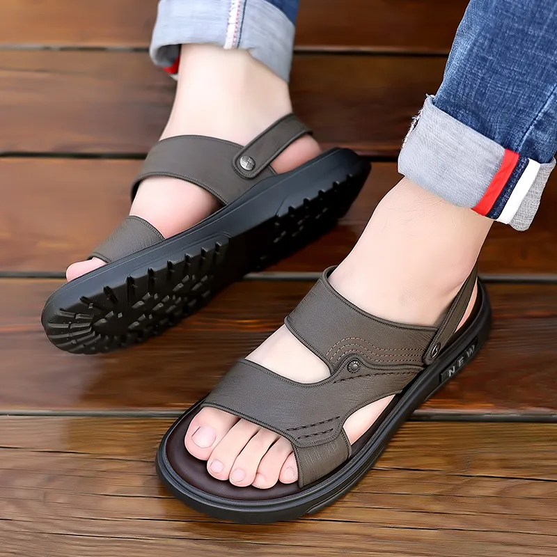 PAMATE Beach Sandals Men Black, Brown-5