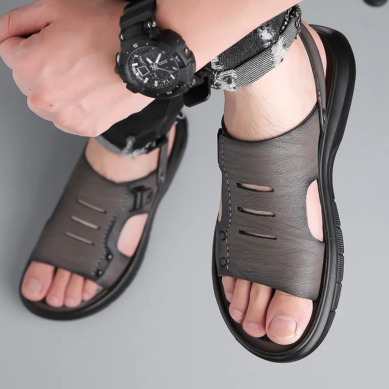 PAMATE Beach Sandals Men Gray/Yellow/Brown-8